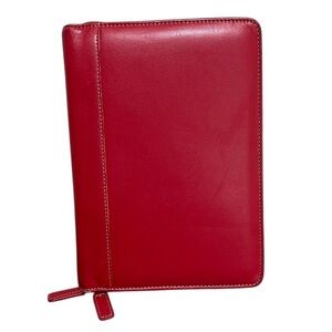 Levenger Red Leather Zip Close Portfolio Organizer Note Book Multi-Pocket 9"x6"